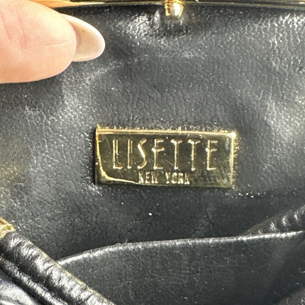 Vtg 80s 90s Lisette New York Black Faux Croc Leather Small Crossbody Purse Clasp - Picture 8 of 14